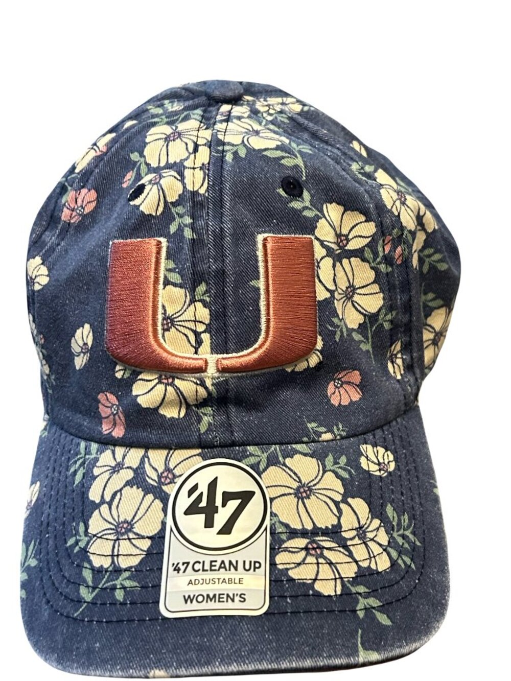 NWT Miami Hurricanes '47 Brand Clean Up Women's Logo Floral Print Adjustable Hat
